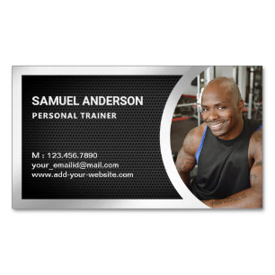 Carte De Visite Magnétique Photo de l'entraîneur personnel de fitness argent