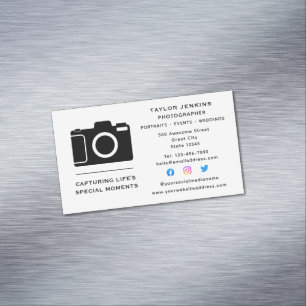 Carte De Visite Magnétique Photographe indépendant Camera élégant Médias soci