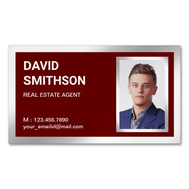 Carte De Visite Magnétique Photographie du localisateur immobilier Dark Red S (devant)