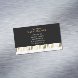 Carte De Visite Magnétique Piano d'or noir élégant du professeur de musique