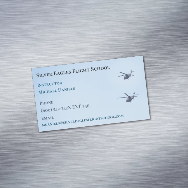 Carte De Visite Magnétique Pilote d'instructeur d'école Vol d'hélicoptère (In Situ)