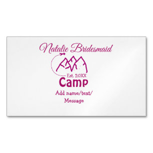 Carte De Visite Magnétique Pink camp bridesmaid ajouter nom date année bachel