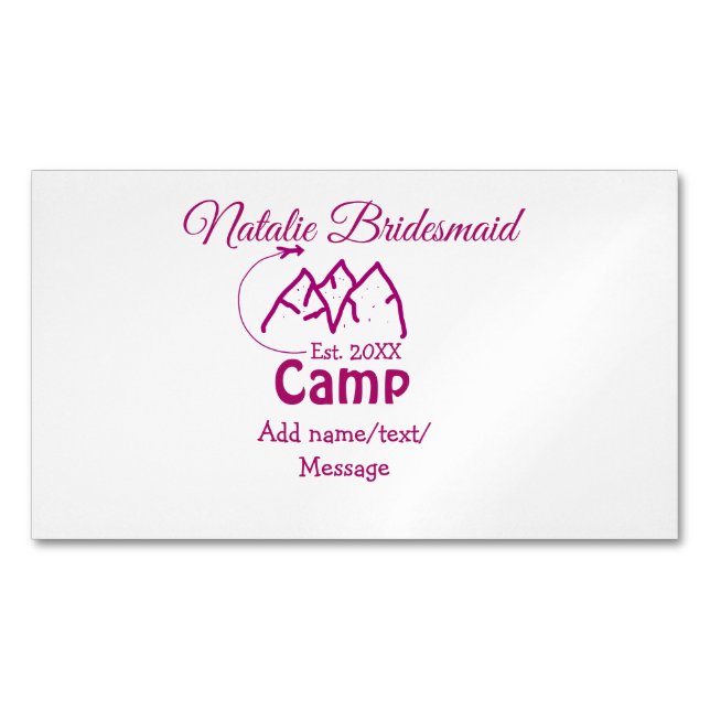 Carte De Visite Magnétique Pink camp bridesmaid ajouter nom date année bachel (devant)