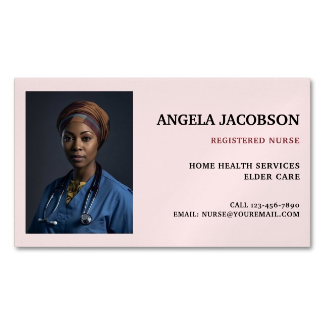 Carte De Visite Magnétique Pink Health Professional Nurse Photo (devant)