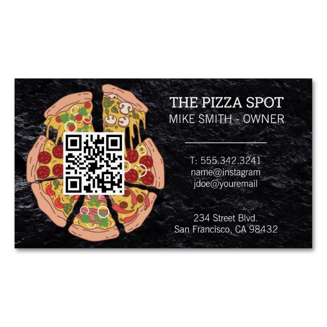 Carte De Visite Magnétique Pizza Pie Slices | Code QR (devant)