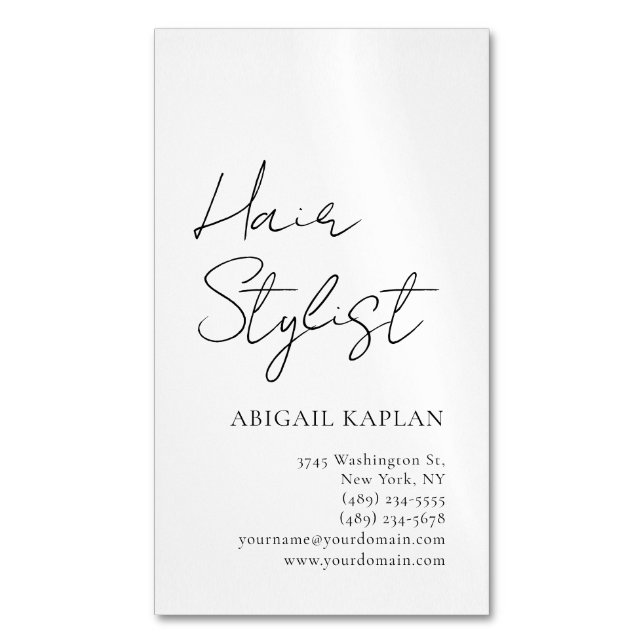 Carte De Visite Magnétique Plain Hair Stylist Modern Minimalist Elegant (devant Vertical)