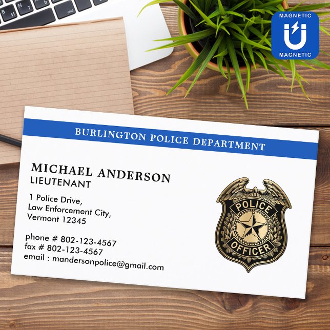 Carte De Visite Magnétique Police Police Département Blue Custom Logo (Créateur téléchargé)