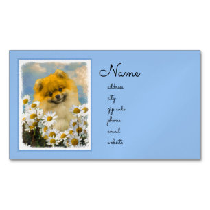 Carte De Visite Magnétique Poméranien dans Daisies Peinture - Art Chien origi