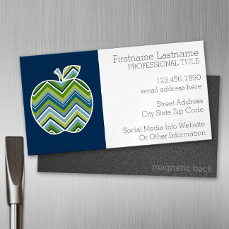 Carte De Visite Magnétique Pomme enseignant personnalisée avec Motif Chevron 