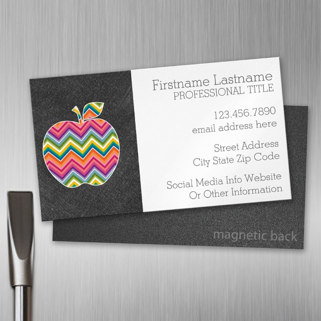 Carte De Visite Magnétique Pomme enseignant personnalisée avec Motif Chevron  (Custom Business Card Magnet)