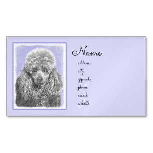 Carte De Visite Magnétique Poodé Jouet miniature Argent gris bleu Chien Art