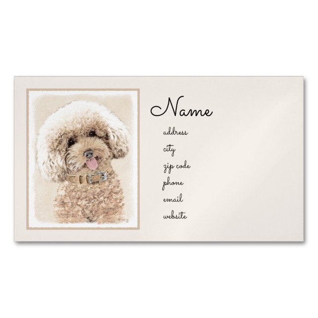 Carte De Visite Magnétique Poodle Miniature Toy Apricot Crème Chien Brown Art (devant)