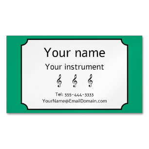 Carte De Visite Magnétique Professeur de Musique Clé de Sol Verte Modifiable
