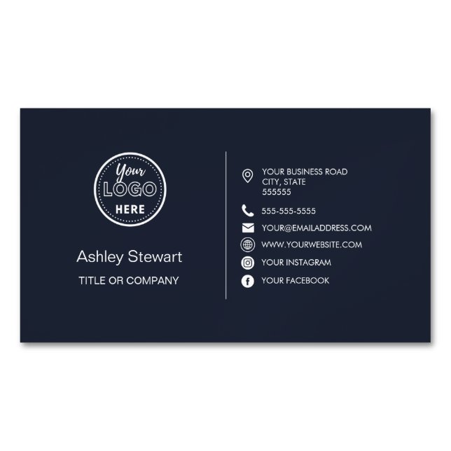 Carte De Visite Magnétique Professionnel Médias sociaux Logo Marine moderne B (devant)