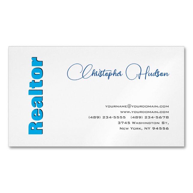 Carte De Visite Magnétique Professionnel Simple Réaliseur Immobilier Bleu Bla (devant)