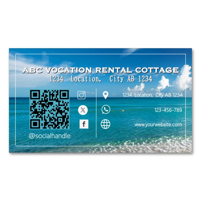 Carte De Visite Magnétique QR Code Beach Élégant Voyage Spa (devant)