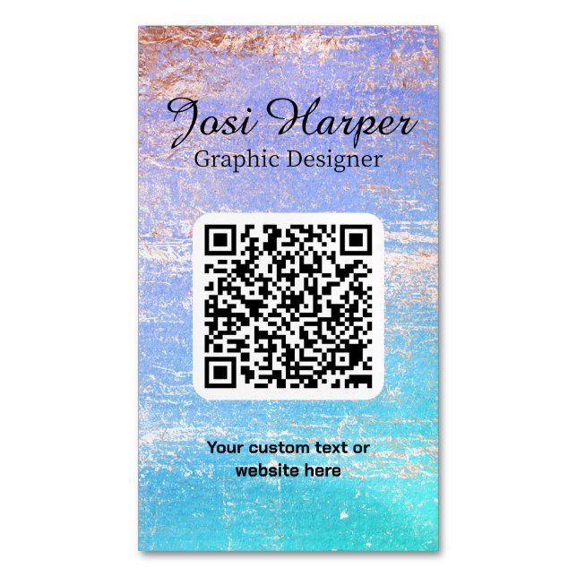 Carte De Visite Magnétique QR Code Turquoise Purple Gold personnalisé (devant Vertical)