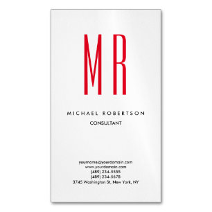 Carte De Visite Magnétique Qualité Rouge Blanc Monogramme Élégant Unique