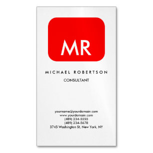 Carte De Visite Magnétique Qualité Rouge Blanc Monogramme Élégant Unique