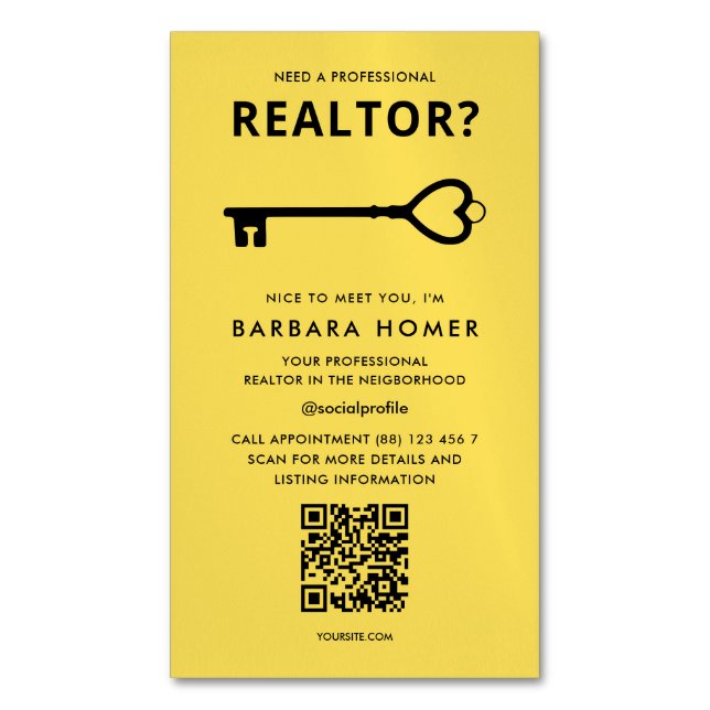Carte De Visite Magnétique Réalisateur moderne Immobilier noir et jaune (devant Vertical)