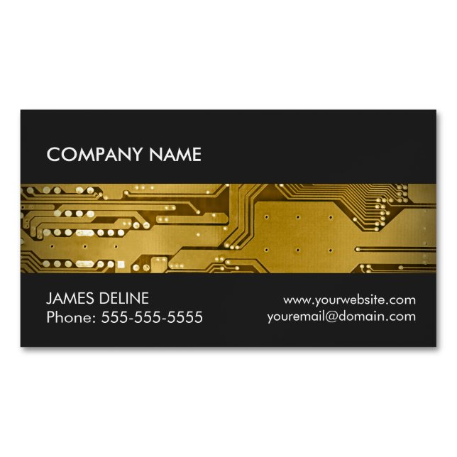 Carte De Visite Magnétique Réparation d'ordinateur du circuit cool Gray Gold (devant)