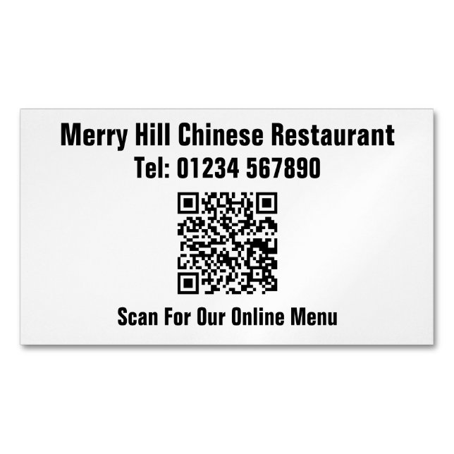 Carte De Visite Magnétique Restaurant en ligne Menu QR Code (devant)