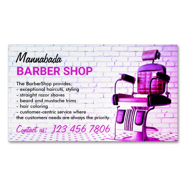 Carte De Visite Magnétique Retro Barber Shop Purple Simple (devant)