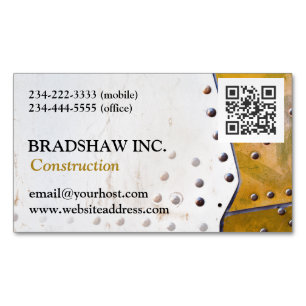 Carte De Visite Magnétique Rivets métalliques Grunge QR Code Construction