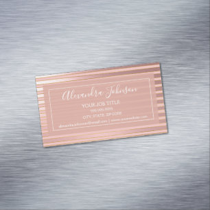 Carte De Visite Magnétique Rose Gold Foil et Burgundy Stried Professional