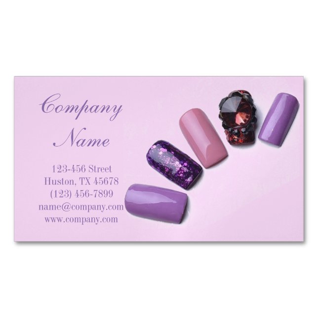 Carte De Visite Magnétique salon de beauté moderne girly peintre ongle violet (devant)