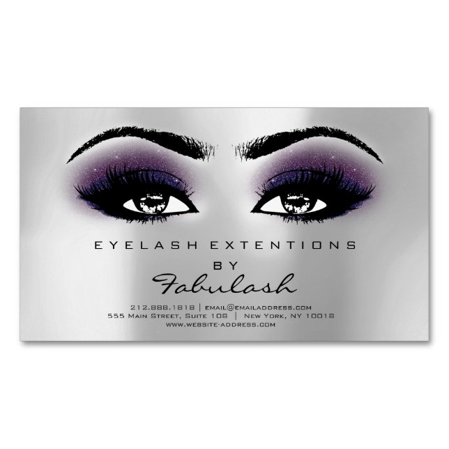 Carte De Visite Magnétique Salon de beauté Violet Argent Adresses Maquillage  (devant)