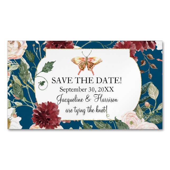 Carte De Visite Magnétique Sauvez notre date Jardin Floral de Papillon Bleu P (devant)