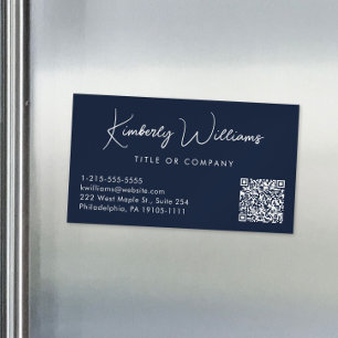 Carte De Visite Magnétique Script minimal QR Code professionnel bleu