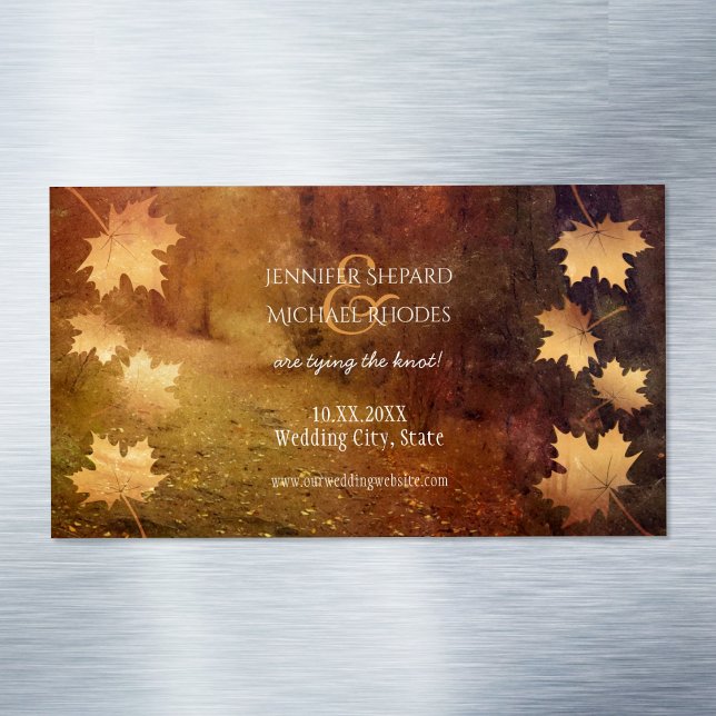 Carte De Visite Magnétique sentier d'automne tombant érable feuille rustique  (Créateur téléchargé)