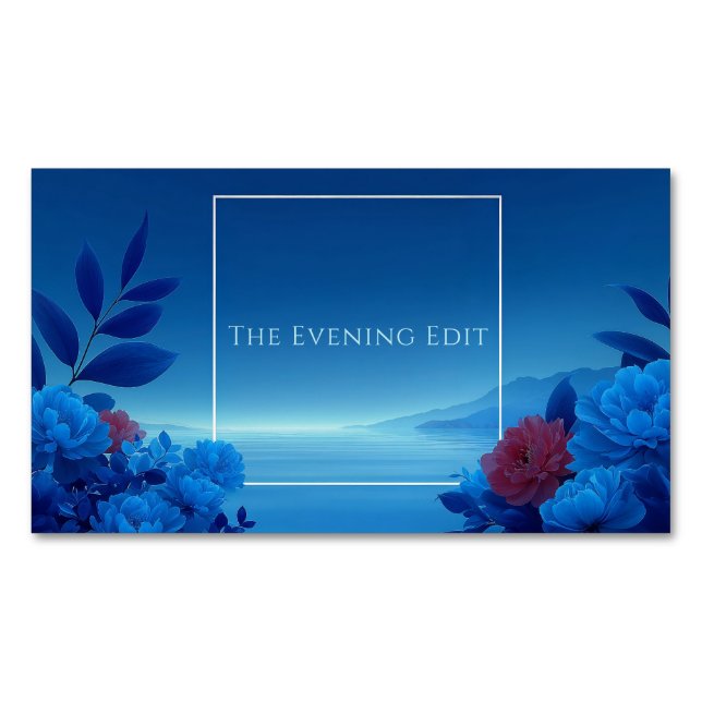 Carte De Visite Magnétique Serene Blue Floral Seascape Pink Accent (devant)