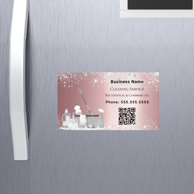 Carte De Visite Magnétique Service de nettoyage parties scintillant argent ro (Créateur téléchargé)