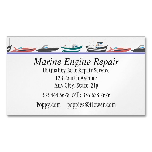 Carte De Visite Magnétique Service de réparation des moteurs maritimes (devant)