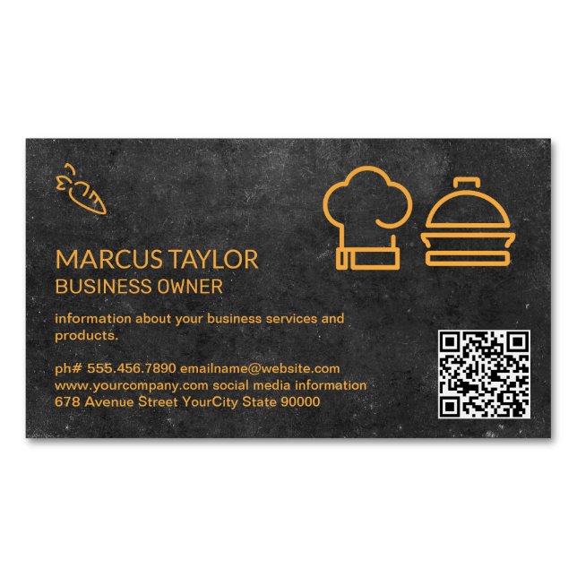 Carte De Visite Magnétique Service de restauration | Code QR (devant)
