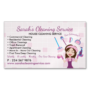 Carte De Visite Magnétique Services de femme de ménage Pink Lady Entreprise d