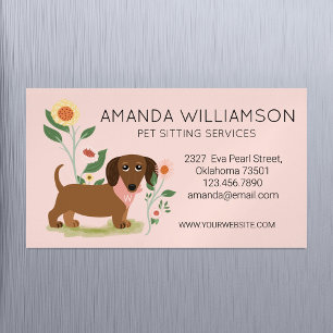 Carte De Visite Magnétique Services de garde de chiens mignons à fleurs de ty