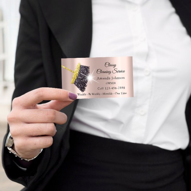 Carte De Visite Magnétique Services de nettoyage classique Maid Silver Maison (Classy Cleaning Services Maid Silver Rose House Business Card Magnet)