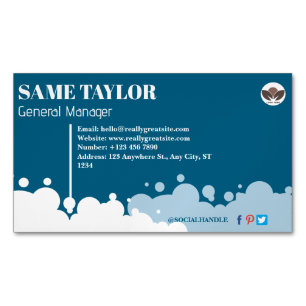 Carte De Visite Magnétique Services de nettoyage simple bleu et blanc