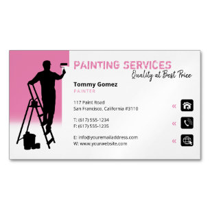 Carte De Visite Magnétique Services de peinture   Peintre au travail rose