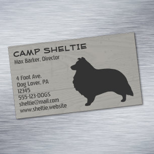 Carte De Visite Magnétique Shetland Sheepdog Silhouette Shelette Style bois