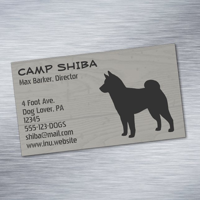 Carte De Visite Magnétique Shiba Inu Silhouette | Chien de race Bois Style (Créateur téléchargé)