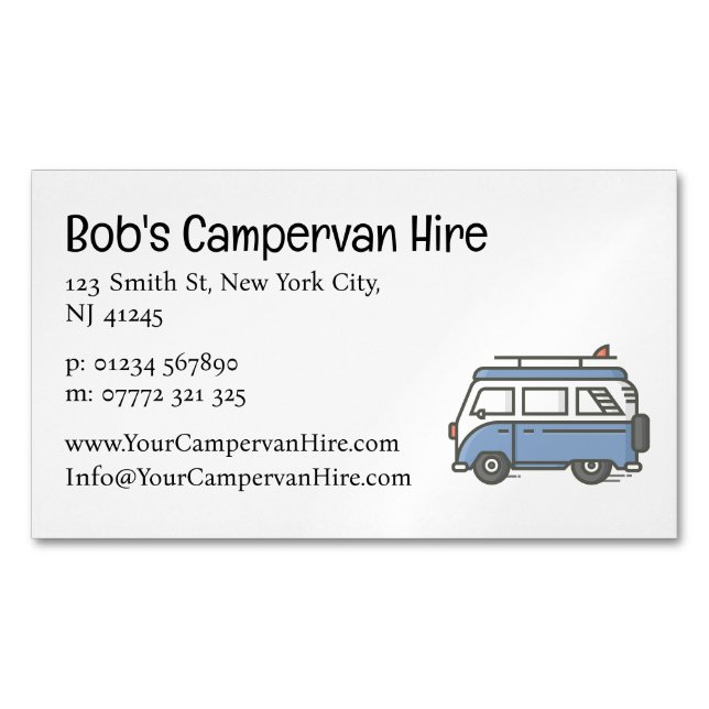 Carte De Visite Magnétique Simple Cute Campervan Hire Business Card (devant)