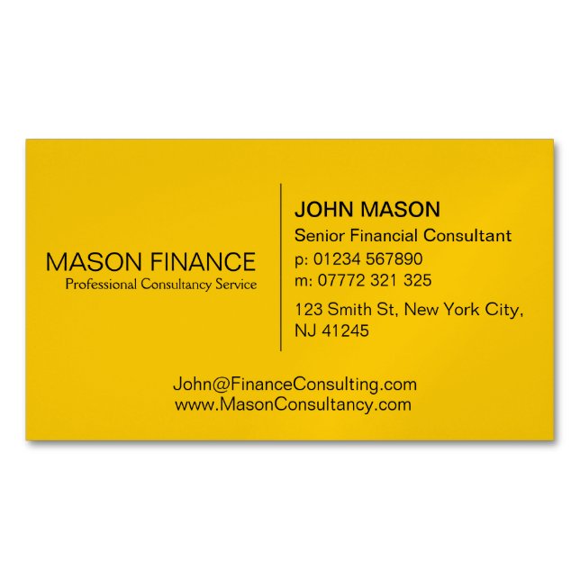 Carte De Visite Magnétique Simple Generic Yellow Business Card (devant)