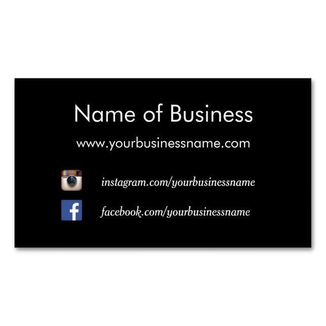 Carte De Visite Magnétique Sites Web sociaux noirs simples modernes de médias (devant)