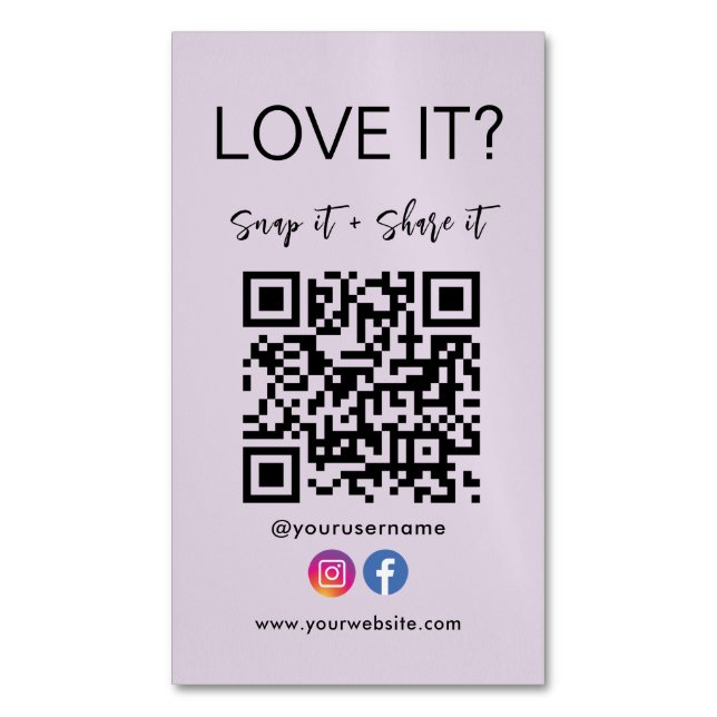 Carte De Visite Magnétique Snap And Share Qr Code Facebook Instagram (devant Vertical)