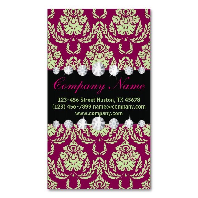 Carte De Visite Magnétique Sophistiqué Feminine mode fuschia damask (devant Vertical)